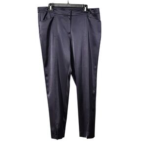 Lafayette 148 Dress Pants Women's Navy Blue Satin-Like Tapered Trousers, 14